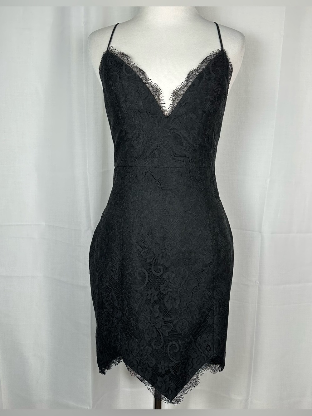 NBD Revolve Black Lace Dress Size S Small Mini Backless Strappy Asymmetric NWT